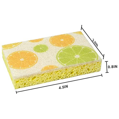 CELOX Lemon Printed Dual Sided Scrub Dish Sponges, Non Scratch Sponge for Kitchen Cleaning, 4.5" x 2.8" x 0.8" (6)
