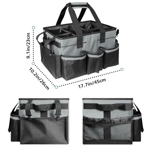 Boczif Cleaning Caddy Bag Wearable, Supplies Organizer With Handle, Shoulder Straps & Detachable Divide, Tool Organizers Tote for Cleaners & Housekeepers (Grey) - color: Grey