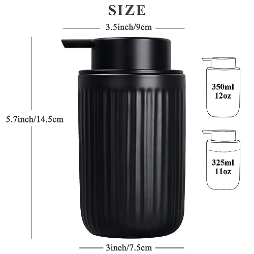 BosilunLife Dish Hand Soap Dispenser - Black Liquid Pump Soap Dispenser for Bathroom Decro 12oz Ceramic Kitchen Dish Dispenser with Rust-Proof Liquid Pump Modern Refillable Lotion Bottles - color: Black Lotion Pump