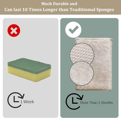 Bamboo Dish Sponge Natural Kitchen Scrub Sponges-Beige,6 Pack - color: 6 Pack