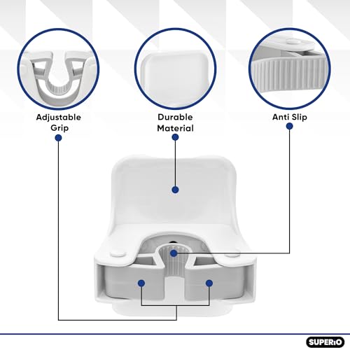 Superio Mop and Broom Holder, Set of 4 Single Piece Hooks, White Plastic Wall Mount Cleaning Storage Tool Organizer, Heavy-Duty Hook for Kitchen, Closet Garage, and Office - size: 4
