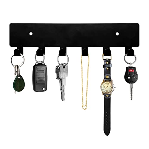 GTK Key Holder for Wall, Key Hooks with 6 Hooks, Wall Mounted Key Holder for Hallway, Self Adhesive Key Rack(Black) - color: Black, size: 6 Hooks