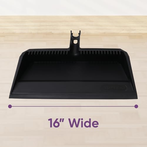 Superio 2-Pack Wide Plastic Dustpan with Comb - 16" Wide, Rubber Lip, Broom Handle Clip, Black - color: Black, size: 2 Pack