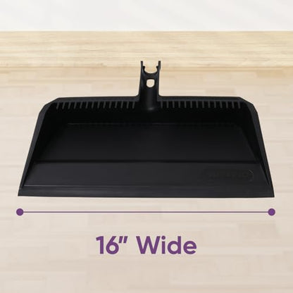 Superio 2-Pack Wide Plastic Dustpan with Comb - 16" Wide, Rubber Lip, Broom Handle Clip, Black - color: Black, size: 2 Pack