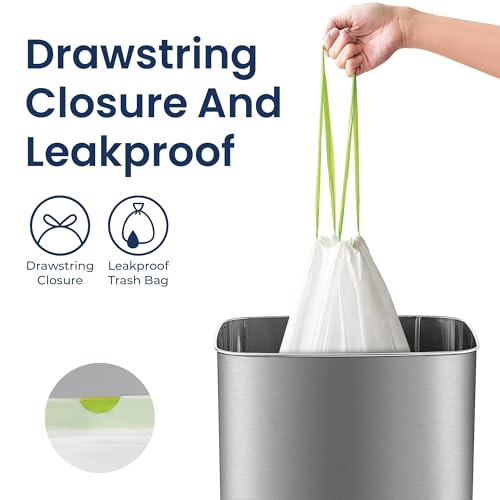 Ninestars Extra Strong Trash Bags with Drawstring, Multiple Sizes 90 Count, Kitchen Drawstring trash bags 90 Trash Bags (10 Gallon 90 ct White) - size: 10 Gallon 90 ct