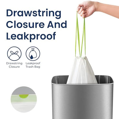 NINESTARS 13 Gallon Extra Thick Drawstring Trash Bags, Heavy Duty Leak-Proof White Plastic Garbage Bags for Kitchen, Bathroom, or Office, 90 Count - size: 13 Gallon 90 ct