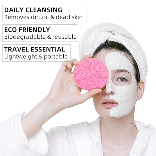 120-Count Compressed Facial Sponges|Kickleen 100% Natural Cellulose Cosmetic Spa Sponges for Daily Facial Cleansing|Makeup And Mask Removal|Exfoliating|Skin Massage|Pore Exfoliation (120 Count (Pink)) - color: 120 Count (Pink)