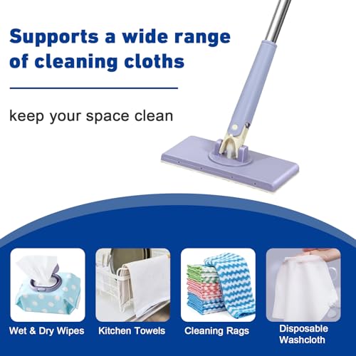 Snap Grip Mini Mop,Cloth Changing Mini Mop,360 Rotating Wet Dry for Whole House Cleaning,Foldable 35inch Retractable Long Handle Mopping Stick (Purple,1*p+6*Cloth)