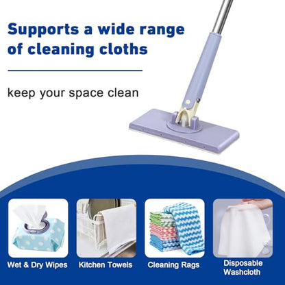 Snap Grip Mini Mop,Cloth Changing Mini Mop,360 Rotating Wet Dry for Whole House Cleaning,Foldable 35inch Retractable Long Handle Mopping Stick (Purple,1*p+6*Cloth)