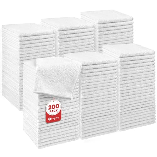 Orighty Washcloths Bulk, 200 Pack Highly Absorbent & Soft Feel Microfiber Face Towels, Multi-Purpose Wash Cloths & Hand Towels for Bathroom, Hotel, Spa, and Gym, 12x12 Inch, White - color: White