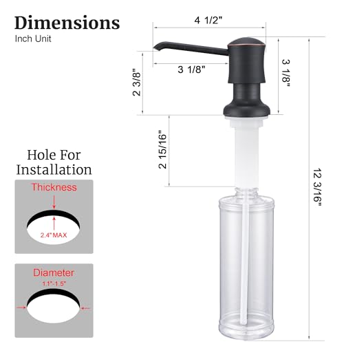 Soap Dispenser for Kitchen Sink (Oil Rubbed Bronze), Built-in and Refill-from-Top Design with Liquid Hand & Dish Soap Bottle - color: Oil-rubbed Bronze, size: with Bottle
