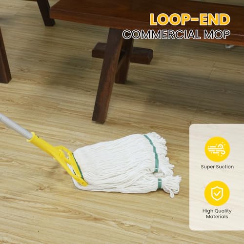 Commercial Industrial Mop for Floor Cleaning ,Add 2 Mop Head Replacement | Heavy Duty Mop,59" Long Handle Looped-End String Wet Cotton Mop for Home,Kitchen,Office,Garage,Concrete/Tile Floor