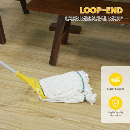 Commercial Industrial Mop for Floor Cleaning ,Add 2 Mop Head Replacement | Heavy Duty Mop,59" Long Handle Looped-End String Wet Cotton Mop for Home,Kitchen,Office,Garage,Concrete/Tile Floor