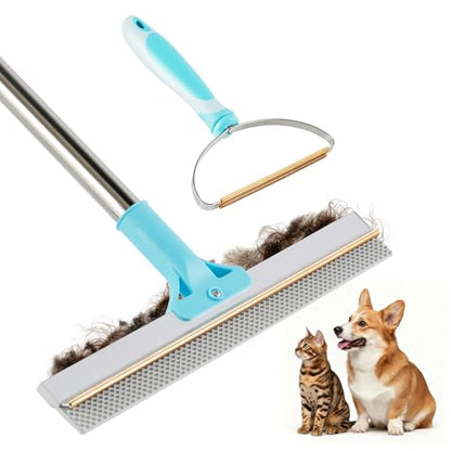 JOYMOOP 2 PCS Carpet Rake for Pet Hair Removal, 63" Adjustable Long Handle and Short Handle Carpet Scraper for Rugs, Sofa,Cloth, Metal & Silicone Dog Hair Carpet Rake - size: 2 PCS[1 Long Handle+1 Short Handle]