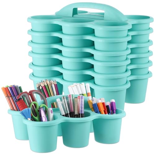 6 Pack Classroom Caddy with Handle Plastic Storage Caddy Organizer with 6 Compartments Drink Cup Caddies Holder Portable Storage Bin for Pencil, Crayon, Marker, Home, Office, School Supplies(Blue) - color: Blue