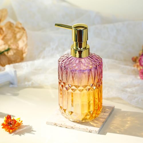 YunNasi Soap Dispenser with Pump, Refillable Liquid Hand Soap Dish Soap Dispensers for Bathroom Counter, Kitchen Sink (PurpleOrange) - color: Purpleorange