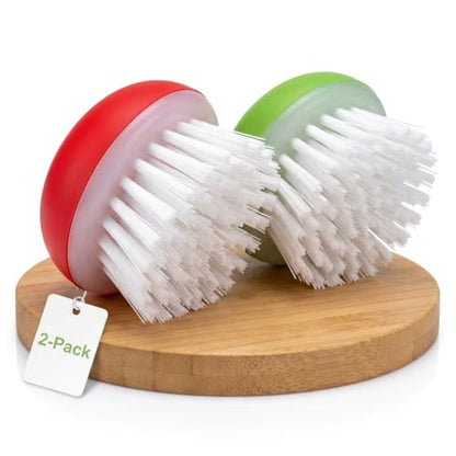 Vegetable Brush Scrubber for Food – 2Pcs Set Fruit and Veggie Brush – Silicone Top and Ultra-Strong Bristles Potato Scrubber – Palm Held Ergonomic Design – Easy to Clean – Red and Green