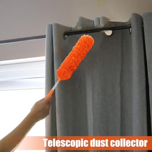 Extendable Feathers Duster Bendable Microfiber Long Handled Duster, Flexible Hand Cobweb Cleaner with Telescoping Pole for Cleaning High Ceiling Fans, Cars, Blinds, Cobweb, Furniture - color: Orange