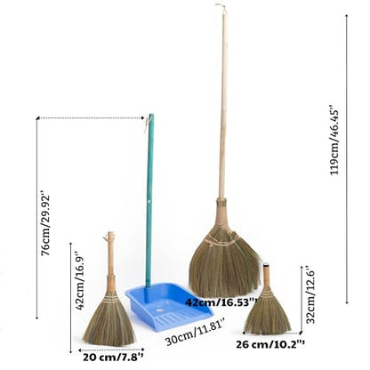 Broom and Dustpan Set for Home, Set of 3 Brooms - Broomstick for House, Garage, Office, Lobby Room, Kitchen
