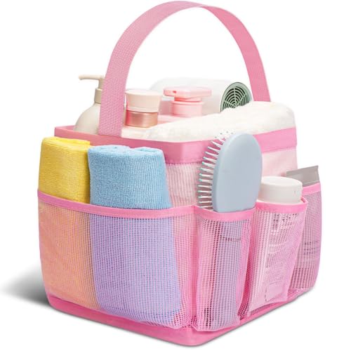 Camping Essentials Shower Caddy Portable for College Dorm Room Essentials for Girls with 8 Pockets,Large-Capacity Shower Caddy Dorm Basket,Quick Dry Bath Bag for Bathroom,Gym,Travel,Swim,Beach-Pink - color: Pink