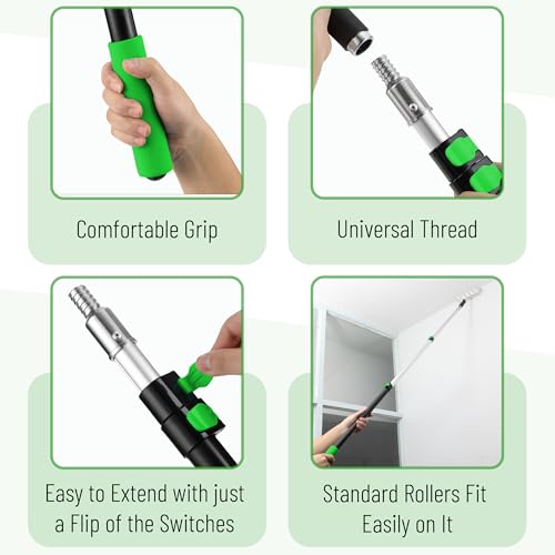 Bates- Telescopic Extension Pole, 6 Ft, Aluminum Alloy, Sturdy Multi-Purpose Extension Pole with Flip-Lock Design for Painting, Dusting and Cleaning - color: Black and Green, size: 6 Ft, 1 Pack