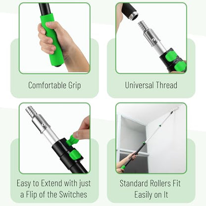 Bates- Telescopic Extension Pole, 6 Ft, Aluminum Alloy, Sturdy Multi-Purpose Extension Pole with Flip-Lock Design for Painting, Dusting and Cleaning - color: Black and Green, size: 6 Ft, 1 Pack