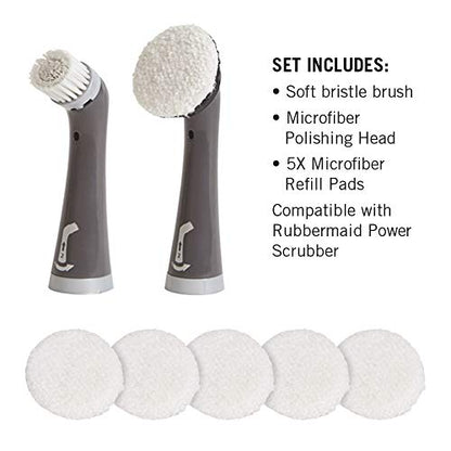 Rubbermaid Reveal Power Scrubber Attachable Soft Bristle & Velcro Head with 6 Microfiber Pads for Cordless Electric Battery Powered Scrub Brush Ideal for Shoes/Sneakers/Car Trim/Tires/Furniture - style: 8 Piece Polish Kit