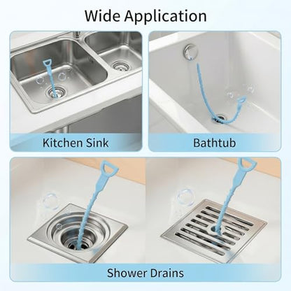 Drain Hair Remover Tool 3 Pcs Set, 20 Inch Flexible Drain Cleaning Snake, Plastic Drain Clog Remover for Sink, Shower, Bathtub and Bathroom Drain, Reusable Hair Removal Tool, Green - color: Blue