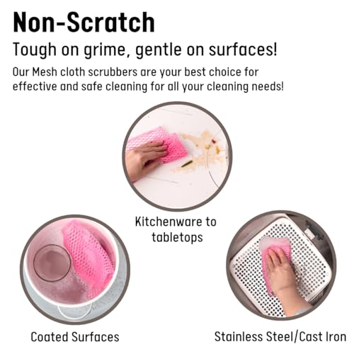 Unha's mesh Dish Scrubber Cloths, 10 Pack, Produt of Korea | Quick-dry polyester net scrubbers for dishes, pots, pans, sinks, stovetops and everyday kitchen cleaning