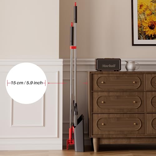 JOYMOOP Black and Red Broom and Dustpan Set, Upright Angle Design with Built-in Comb Teeth for Home, Office, Hard Floors - color: Black & Red