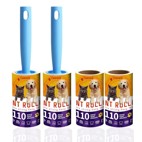 Lint Rollers for Pet Hair Extra Sticky, 440 Sheets/4 Lint Roller Refills with 2 Durable Handles, Pet Hair Roller for Clothes, Furniture, Carpet - color: Blue, size: 440 Sheets