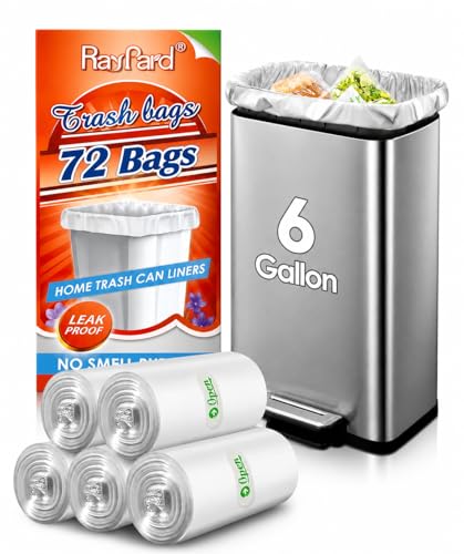 6 Gallon (fit 5.5-6 Gal) Small Strong Trash Bags by RayPard, 72 Counts Garbage Bags 25 Liter Waste Bin Liners for Home Office Kitchen Bathroom Bedroom, 6 Gallon Bucket Liner, Clear - style: 72-6 Gallon-Clear