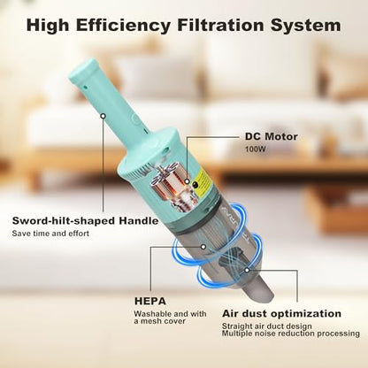 6-in-1 Rechargeable Household Stick Vacuum Cleaner, Convertible to Handheld, for All Kinds of Cleaning in Your Home on Hard Floors, Upholstery, Sofas, Cars (Green) - color: Green