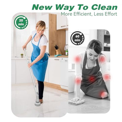 Electric Spin Scrubber - Cordless Cleaning Head with 6 Replaceable Brushes - 90° Rotatable - Ideal for Floor, Window, Cars - Ivory White