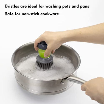 DAPOWER Dish Brush with Soap Dispenser, Kitchen Scrub Brush for Dishes Pots Pans Sink Cleaning, Dish Scrubber with Holder Set (Grey 2-Pack Combo Set) - color: Grey 2-pack Combo Set