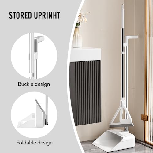 Household Broom with Dustpan, Squeegee Broom for Floor, Aluminum Handle for Floor, Glass, and Tile (White M1)