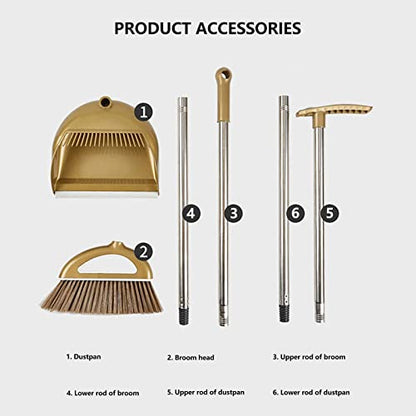Broom and Dustpan Set,Large Broom and Dustpan,Broom and Dustpan Set,Heavy Duty Dust Pan with Long Handle Upright Dustpan Broom Set,Broom Home Kitchen Lobby Floor Use,Dust Pan and Broom Set - color: Coffee