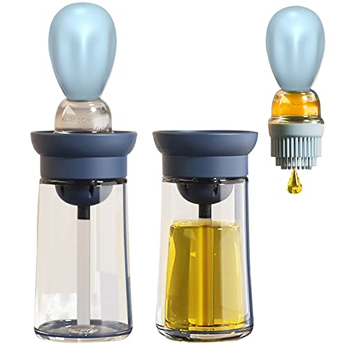 Oil Dispenser with Brush - 2 Pack Glass Olive Oil Dispenser Bottle with Basting Brush for Cooking Frying Baking Kitchen 180ml, T-OB21 Blue - color: 2pcs Blue