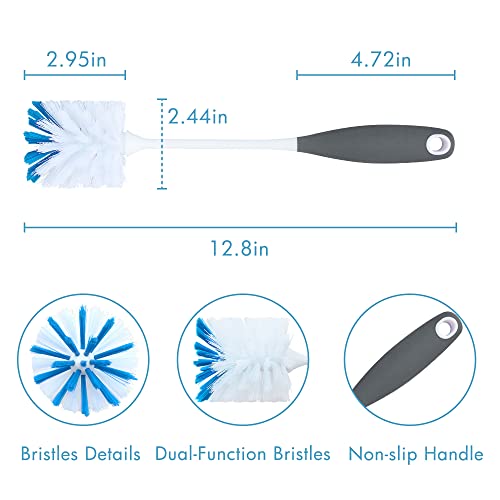 2 Pack Long Handle Bottle Scrubbing Brushes, Bottle Cleaner for Washing Glasswares, Wine Decanter, Hydro Flask Tumbler, Sinks, Food Jars - color: Gray
