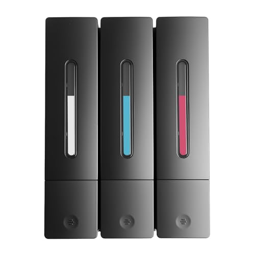 3-Chamber Shampoo, Conditioner & Body Wash Dispenser, Wall-Mounted Shower Soap Dispenser, 1200 ML (3×400 ML) Capacity, No-Drill or Screw Install, Refillable Clear-Window Bottles for Bathrooms & Hotels - color: Black-3-pack