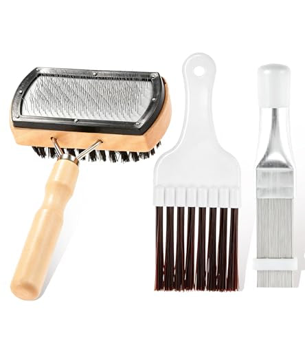 3PCS Air Conditioner Fin Comb Set, Double-Sided AC Coil Cleaning Brush, Metal Fin Comb & Mini Split Brush Kit Compatible with Refrigerator/Evaporator/Window AC Units