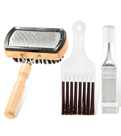 3PCS Air Conditioner Fin Comb Set, Double-Sided AC Coil Cleaning Brush, Metal Fin Comb & Mini Split Brush Kit Compatible with Refrigerator/Evaporator/Window AC Units
