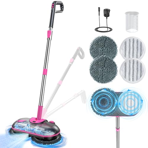 Cordless Electric Mop, Electric Spin Mop with Water Sprayer, Powerful Floor Cleaner, 300ml Tank Self-Propelled for Hardwood & Tile, Adjustable Handle, 2500mAh Long-Lasting Battery, Pink - color: Pink