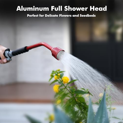 RESTMO Heavy Duty Full Metal Long Watering Wand, 24 Inches Gentle Soft Full Shower Sprayer Wand with Flow Control, Hose Wand for Hanging Baskets, Shrubs, Plants, Flowers, Garden and Lawn, Red - color: Red