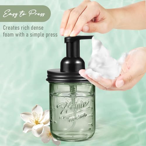 SheeChung Mason Jar Foaming Soap Dispenser, Stainless Steel Lid, BPA Free Pump, Green Glass Foam Hand Soap Dispenser, 16 Oz Refillable Liquid Foam Dispenser Bottle for Bathroom Kitchen-Black, 2 Pack - color: Wide Mouth, Black-2 Pack