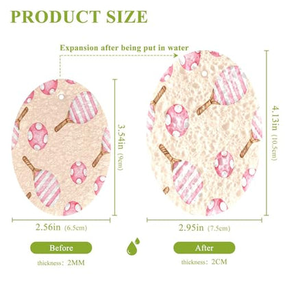 Pink Striped Pickleball Dish Scrub Sponges Kitchen Non Scratch Reusable Compressed Cellulose Sponge Hanging for Household Cleaning Washing Dishes Pots and Pans 3 Pack - color: Pattern5