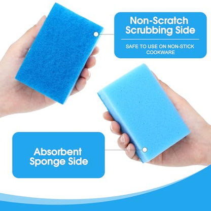 Tioncy 100 Pcs Individually Wrapped Sponges Kitchen Bulk Blue Dish Non Scratch Scrub Sponges Dual Sided Cleaning Dish Scrubber for Washing Dishes, Pots, Pans, Sinks, Stoves, Appliances, Car, Bike - color: Blue
