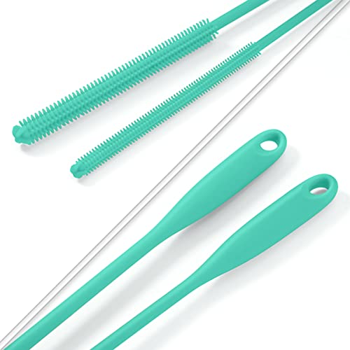 Silicone Straw Brush 4 Pack - (2 Small, 2 Wide) - 10 Inches Reusable Straw Cleaner, Pipe Cleaners, Straw Cleaning Tool for Drinking Straws, Pipes, Tubes, Glass and Detailing (Teal) - color: Teal