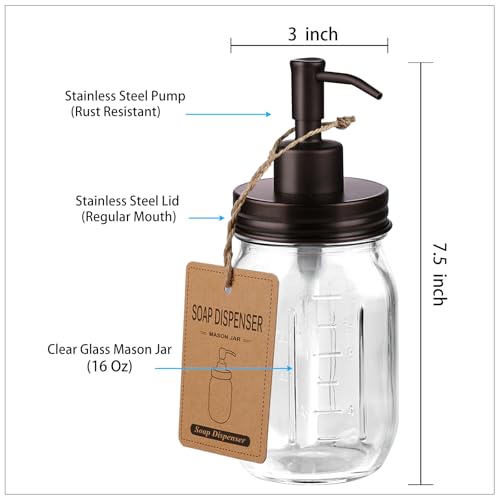SheeChung 16 Oz Mason Jar Liquid Soap Dispenser, Glass Hand Soap Dispenser, Stainless Steel Pump Lid, Refillable Lotion Dispensers for Bathroom Countertop Kitchen (2, Bronze) - color: Bronze-2 Pack
