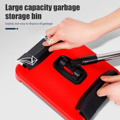 Carpet Sweeper Manual 3 Rolling Brushes Floor Sweeper with Wheels and Large Waste Bin, 43inch Detachable Carpet Cleaner for Pet Hair Dust Debris, Sweepers